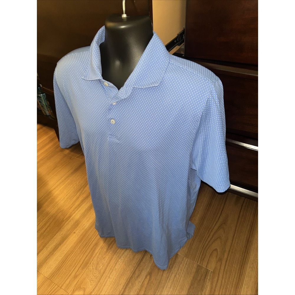 Draddy Sport Men's Polo Shirt Size Large Blue With White Dots Short Sleeve - Picture 2 of 8